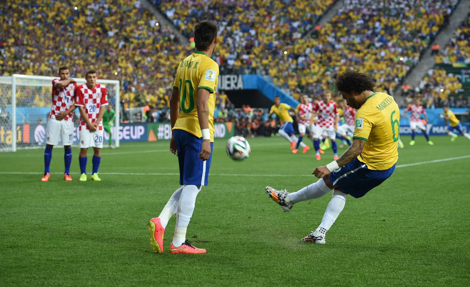 La selección brasileña en un partido de la Copa del Mundo