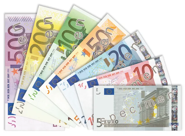 Billetes de euro de distintas denominaciones extendidos