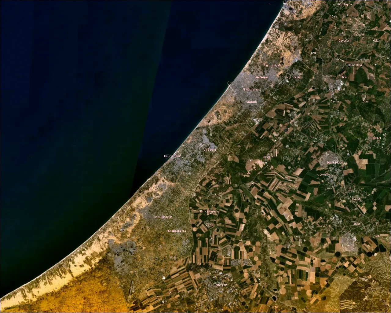 Imagen de satélite de la Franja de Gaza