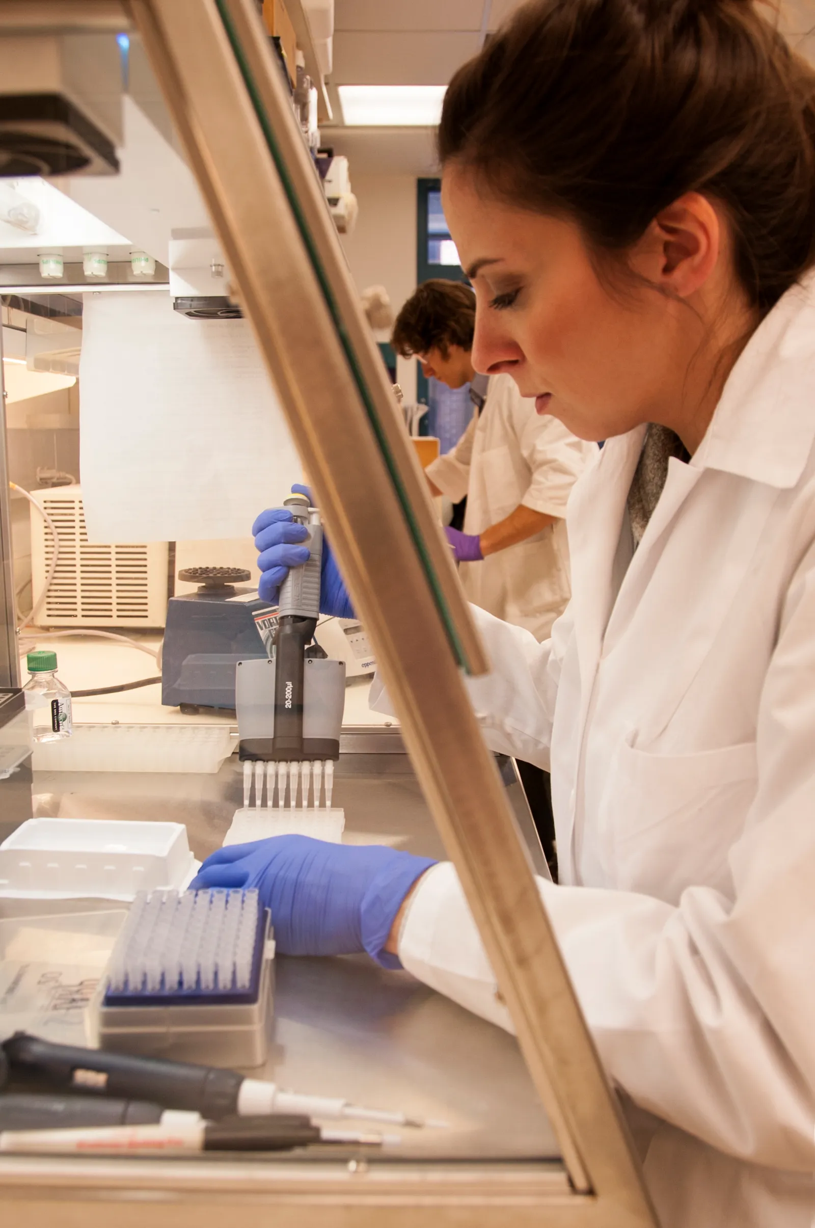 Personal de laboratorio manipulando muestras en un centro de investigación