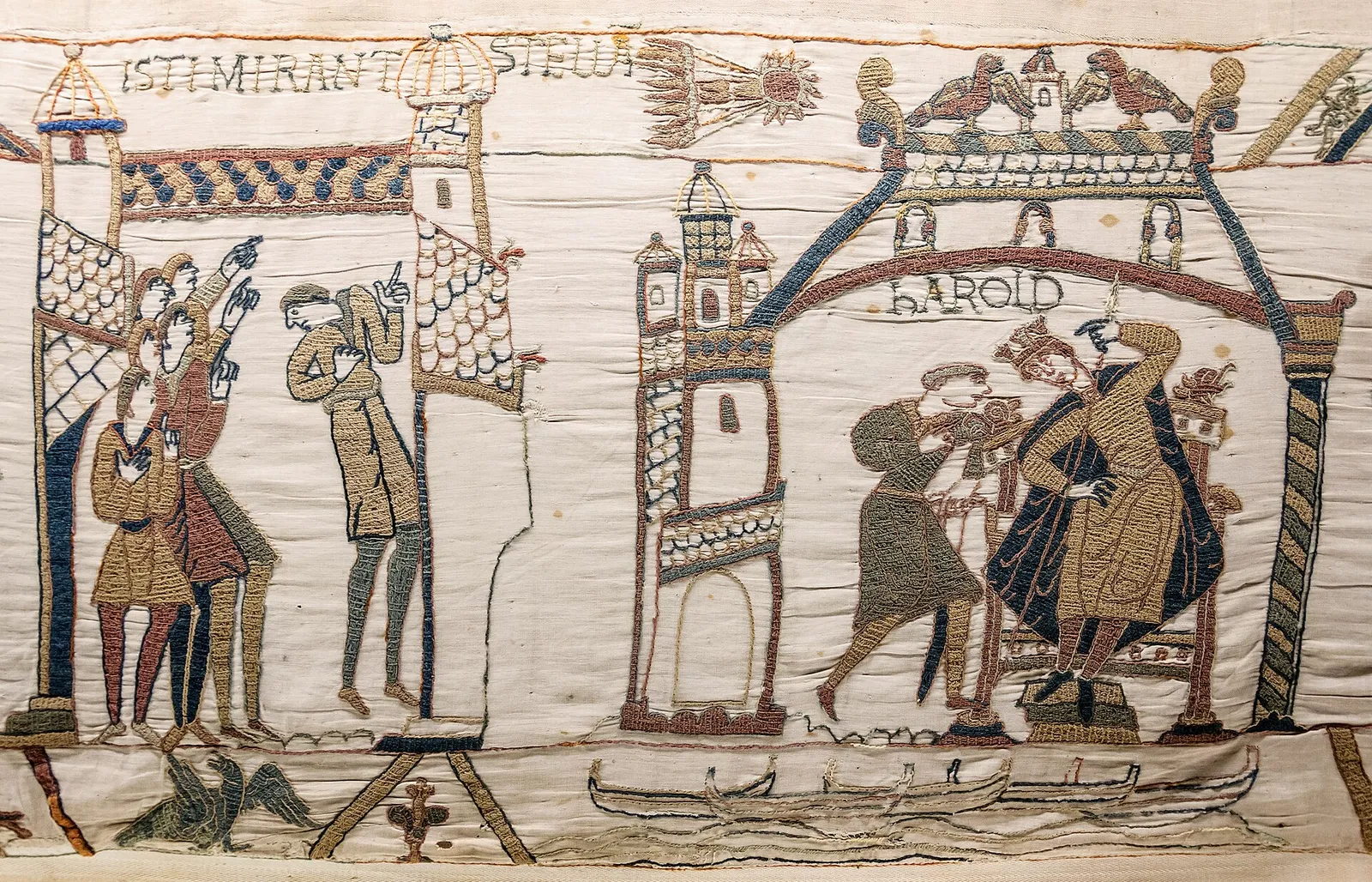 Escena del Tapiz de Bayeux con el rey Harold y el cometa Halley